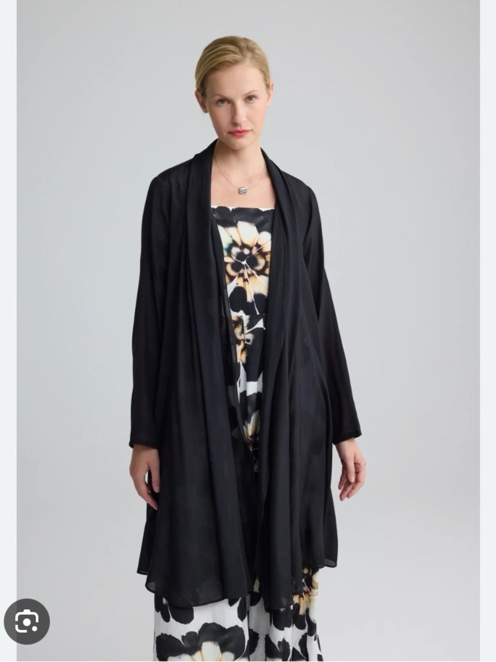 Lukaa Black Sz 7 Long Open Duster Cardigan Sweater Viscose